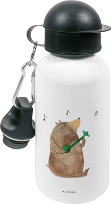 Produktbild von Mr. & Mrs. Panda Trinkflasche Bär Gitarre - Weiß - Geschenk, Kinder, Teddy, Wasserflasche, Getränkeflasche, Kindergarten, für den