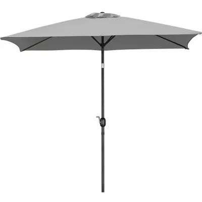 Produktbild von Yaheetech Rechteckiger Sonnenschirm Ø 293cm, Gartenschirm Balkonschirm mit 6 Rippen, Terrassenschirm Kurbelschirm, Sonnenschutz, Grau