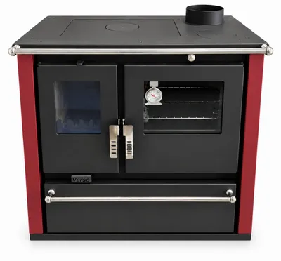 Zdjęcie produktu dla Verso CS Plus Bordo 7,7 kW | Piec opalany drewnem EEK A+ z piekarnikiem i płytą grzewczą