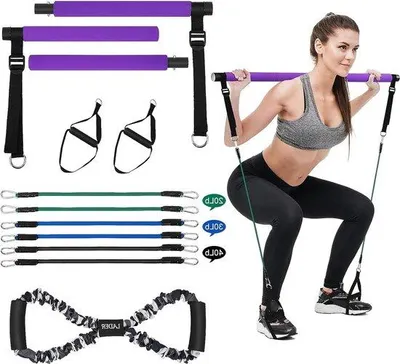 Productafbeelding van Famanu Pilates-set met weerstandsbanden - verstelbare trainingsstang voor yoga en Pilates