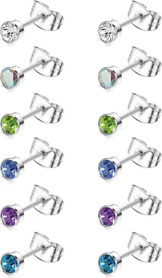 Produktbild von JeweBella 6Pairs G23 Titan Ohrstecker hypoallergen Zirkonia 4/6MM 4mm