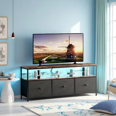 Zdjęcie produktu dla Szafka pod telewizor ProximaX z oświetleniem LED RGB, stolik pod telewizor w stylu industrialnym z 3 szufladami, wielofunkcyjna szafka niska do salonu, 108 cm