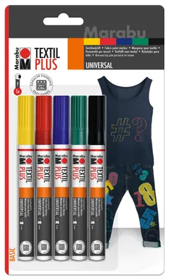 Produktbild von Marabu 0118000000080, Schwarz, Blau, Grün, Rot, Gelb, Gemischte Farben, 5 Farben, 3 mm, Stoff, 5 Stück(e)