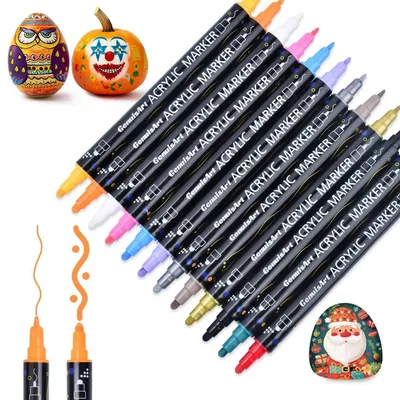 Produktbild von Acrylstifte Set 12 Farben Dual Tip Feinspitze Pinselspitze für Stein Glas Holz Keramik Stoff