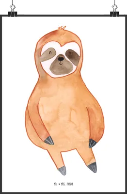 Produktbild von Mr. & Mrs. Panda Bild Faultier Zufrieden DIN A2 - Weiß - Geschenk, Glück, Glücklich, Faultiere, drucke, Design Poster, Posterdruck, wanddeko, Wandbild