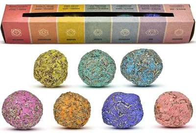 Produktbild von Aromantra - Sagrada Madre - Chakra Räucherkugeln 7 Stück - Handgemachte Natürliche Räucherkegel Für Meditation - 7 Düfte - Argentinien
