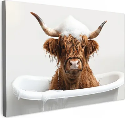 Produktbild von MuchoWow® - Leinwandbilder - Schottischer Highlander - Bad - Kuh - Tiere - Schaumstoff, Wandbild, Wanddeko Bilder Wohnzimmer, 120x80 cm