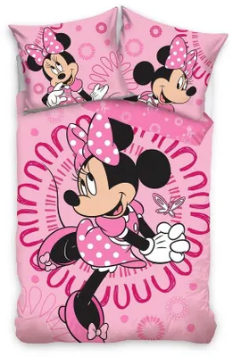 Produktbild von Unyqoos® Minnie Mouse Bettwäsche 140 x 200 cm, Rosa – 100% Baumwolle, Einzelbett, inkl. Kissenbezug 60 x 70 cm, wendbar mit Reißverschluss