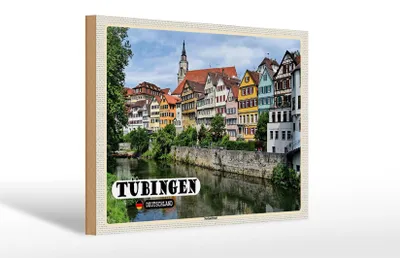 Produktbild von Holzschild Städte Tübingen Neckarfront Fluss Gebäude 30x20cm