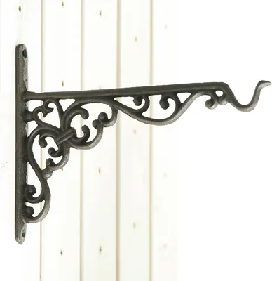 Produktbild von Wandhalterung im Antik-Finish aus Gusseisen - Ornament (25 x 2x 18,5 cm) Wandhaken für Blumenampeln - Pflanzenhalter für Wand