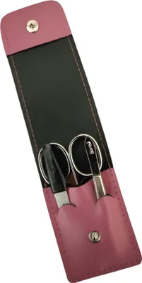 Produktbild von Solingen* Maniküre Set im Lederetui – Germany – Nagelschere, Saphirnagelfeile (grob/fein), Pinzette zur Nagelhautpflege – Echtes Leder Magenta