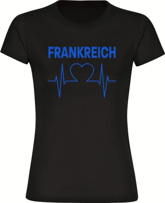 Produktbild von multifanshop Damen T-Shirt - Frankreich - Herzschlag, schwarz, Größe S