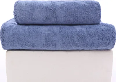 Produktbild von FEBE Handtücher Badetuch 70x140 + 50x100 cm Hellblau Handtücher Set Badehandtuch Frottee mit Blumen Muster Mikrofaser Towel