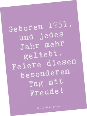 Produktbild von Mr. & Mrs. Panda Grußkarte Spruch 1951 Geburtstag - Lavendeltraum - Geschenk, Ansichtskarte, Ansichtskarten, Geburtsjahr, Freude, Postkarten, Happy Birthday, Jahrgang