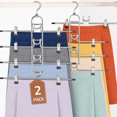 2er-Set Edelstahl-Hosenbügel mit Clips, platzsparend, rutschfest
