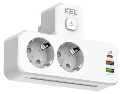 Produktbild von PLASTROL Steckdosenadapter 2-fach Schuko USB-A USB-C Schalter Weiß