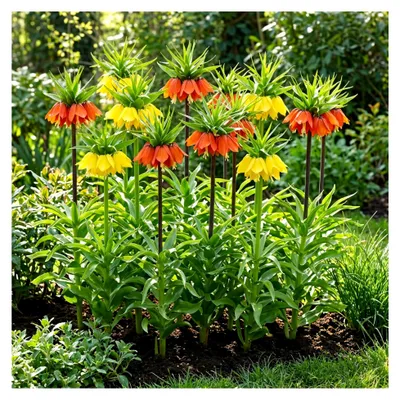Produktbild von Kaiserkronen Fritillaria Zwiebeln Imperialis Kollektion, (6 Blumenzwiebeln) winterhart mehrjährig Mischung aus Holland für Frühjahrsblüte, Ideal für den Garten