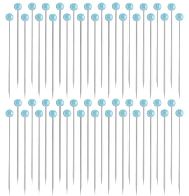 Stecknadeln 43 mm, 250 Stück, blau, rostfreier Stahl, Glaskopf