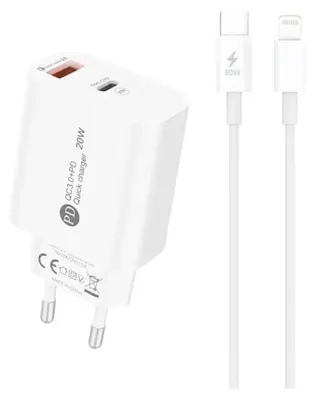 Produktbild von A6Maxl 20W Usb-A Usb-C Wandladegerät Mit 1M Usb-C - Lightning Kabel - Weiß