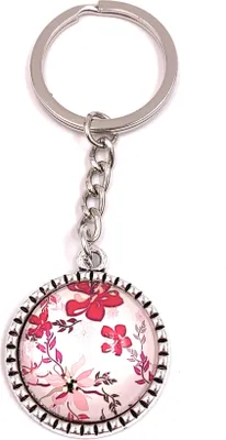 Produktbild von Onwomania Schlüsselanhänger Rose Rot Blume Liebe Kreis Metall Anhänger Charm