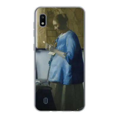 Produktbild von MuchoWow® Handyhülle Schutzhülle Hülle für Samsung Galaxy A10 Frau in Blau liest einen Brief - Gemälde von Johannes Vermeer Silikon Softcase Handy Hülle - Schutzhülle