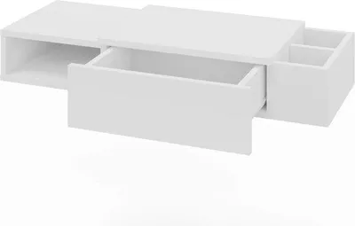 Image de Étagère en bois blanc, 17 x 90 x 30 cm, 1 tiroir, 2 compartiments, fixation murale