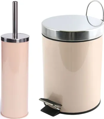 Produktbild von MSV Badezimmer Set, 2-teilige Abfalleimer Kosmetikeimer und WC Bürste “Miami“ Beige