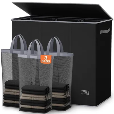 Produktbild von Wäschekorb Wäschesack Wäschetruhe - 180 L - 3 Fächer - Faltbar