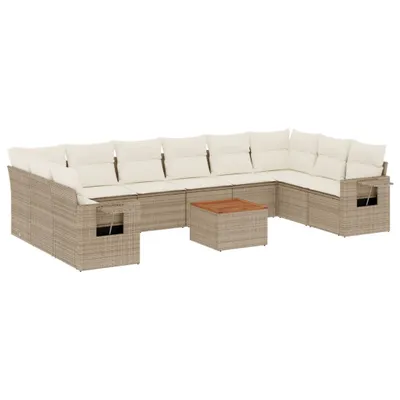 Produktbild von 11-tlg. Garten-Sofagarnitur mit Kissen Beige Poly Rattan