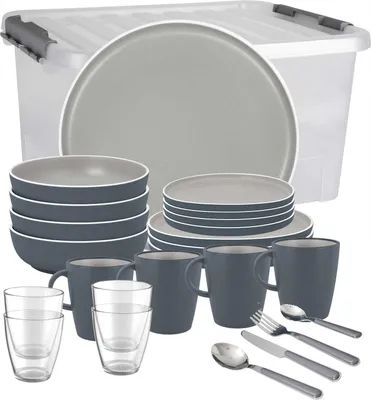 Produktbild von BRUNNER Camping Geschirr Set 4 Personen | Anti-Slip | All Inclusive  TRILOGY GREY, 36-tlg.