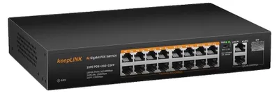 Zdjęcie produktu dla Przełącznik sieciowy, 19 portów, z obsługą PoE i Gigabit Ethernet, 16 portów PoE, 2 porty GbE, 1 port SFP