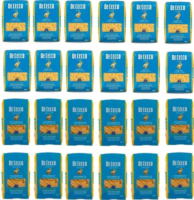 Produktbild von Testapaket Pasta De Cecco 100% Italienisch 12x Fusilli n. 34 Nudeln 500g 12x Penne rigate 500g (24x 500g) + Italian Gourmet Polpa 400g