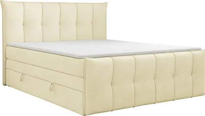 Produktbild von KSHOMECONCEPT Boxspringbett 180x200 cm, Bett mit Bettkasten und Pocketmatratze und Topper, SUPREME, Creme