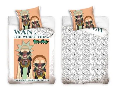 Produktbild von Rick & Morty Bettwäsche 135x200 + 80x80 cm 2 tlg., 100 % Baumwolle in Renforcé, Bettwäsche-Set für Kinder, Teenager und Jugend