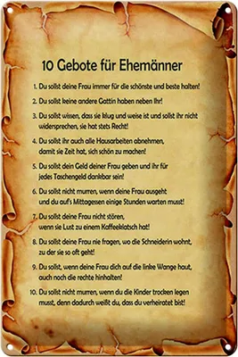 Produktbild von Blechschild Spruch 20x30cm 10 Gebote für Ehemänner