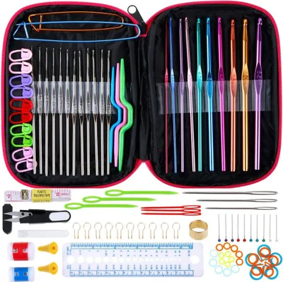 Produktbild von Häkelnadel Set mit 100 pcs Stricknadeln Zubehöre und Tasche, EINWEG