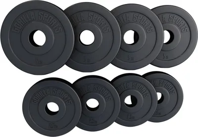 Produktbild von GORILLA SPORTS® Olympia Hantelscheiben - 30kg (4 x 5kg + 4 x 2,5kg) Gewichte, 50mm Bohrung, aus Kunststoff - Gewichtsscheiben, Hantelscheiben-Set, Olympiascheiben