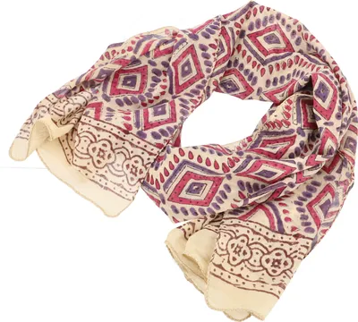 Produktbild von Handbedrucktes Baumwolltuch, Indischer Blockdruck Schal - Modell 9, Uni, Violett, Baumwolle, 180*52 cm, Sarongs & Tücher