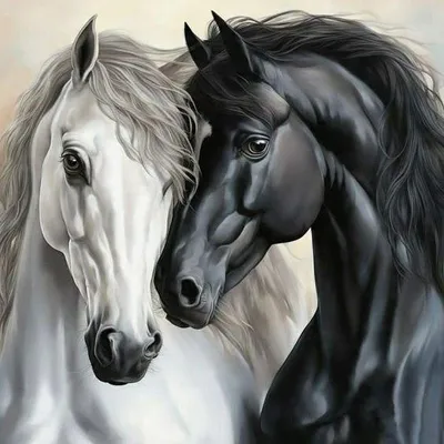 Immagine prodotto di Mosaico in diamanti: coppia di cavalli, uno bianco e uno nero, dimensioni 30 x 40 cm – Creative Diamonds