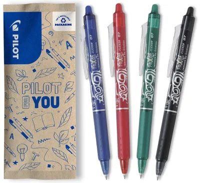 Produktbild von PILOT - FriXion Clicker 0.7 Set - 4 Stück: Blau/Schwarz/Grün/Rot - Radierbarer -Nachfüllbarer Gel-Tintenroller mit Druckmechanik und thermosensitiver Tinte - Komfortables Schreiben - Mittlere Spitze