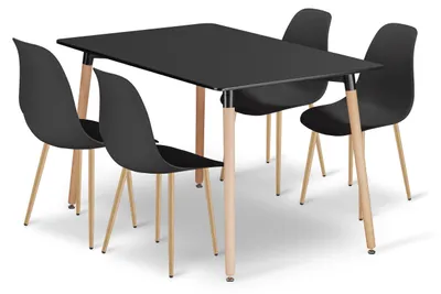 Image de Ensemble Repas - Leobert - Adria - Noir/Pieds Naturels - 120 X 80 Cm - 5 Pièces