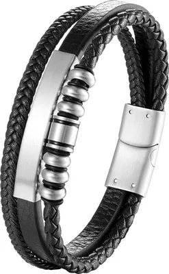 Produktbild von Karisma Männer Mehreihiges Lederarmband mit Platte und Edelstahl Elementen Länge 21cm BLQ252 - Roségold