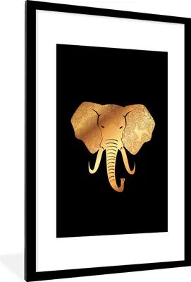 Produktbild von MuchoWow® MuchoWow® Gerahmtes Poster Elefant - Gold - Muster 60x90 cm - Poster mit zchwarzem Bilderrahmen - Dekoration - Wandposter Wohnzimmer - Hochwertig