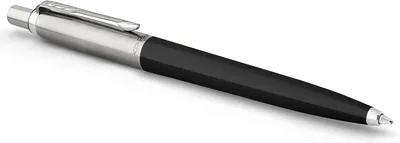 Produktbild von Parker Jotter-Kugelschreiber – Edelstahl und Schwarz – Mediumspitze mit blauer Tinte (0,7 mm)