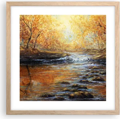 Produktbild von Gerahmtes Poster - Rahmen in heller Eiche - Bach Park Baum - 40x40 cm - Wand Bild - Wanddeko - Wandbilder - Kunstposter - Wandposter - Bilderrahmen - Bilder - Kunstdruck - Wandbild - P2NAC40x40-3973