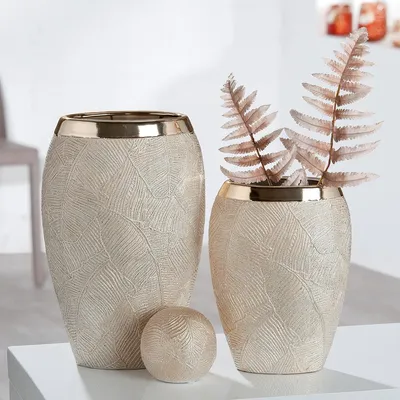 Produktbild von Gilde Vase, "Cascade", Keramik, champagnerfarben, VE 2, L. 8.5 cm, B. 20 cm, H. 27 cm 34337 4063387343371