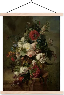 Produktbild von MuchoWow® Textilposter Stilleben mit Blumen - Gemälde von Harmanus Uppink 120x160 cm mit holzfarbenen Rahmen - Plakatkarton