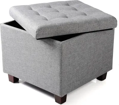 Obrázek produktu pro sedací komody - Světle šedá látka - Podnožka s úložným prostorem - Úložný box taburet - Sedací box s víkem - 45 x 45 x 41 cm