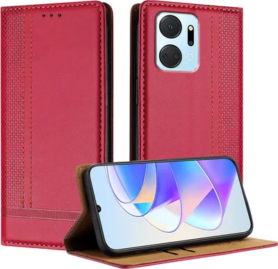 Obrázek produktu pro Pouzdro na mobilní telefon pro Honor X7A kožené flipové ochranné pouzdro s funkcí stojánku červené