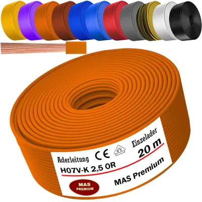 Immagine prodotto di Cavo di alimentazione da 20 metri, tipo H07 V-K OR, con un conduttore singolo da 2,5 mm², di colore arancione, flessibile